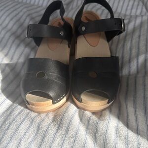 Black Leather Women's Mules & Clogs